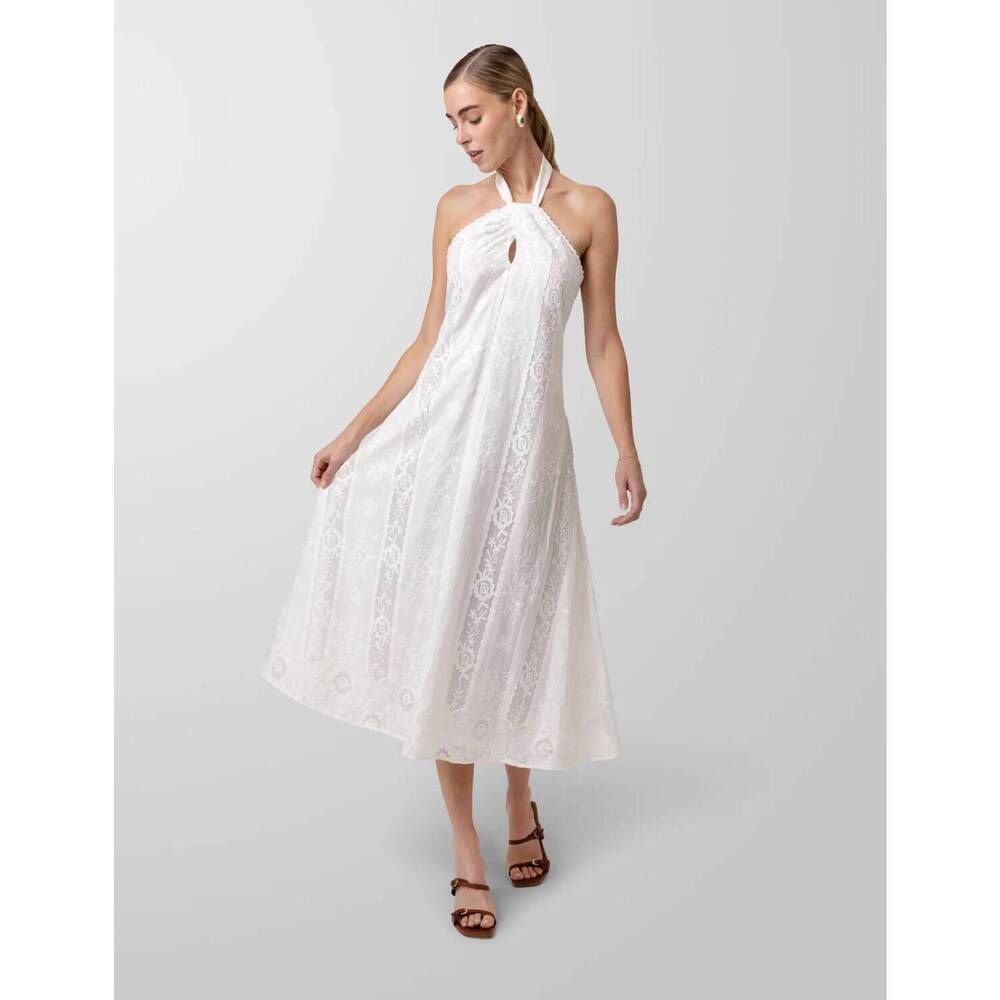 NEW LINE AND DOT pienza halter midi dress in white